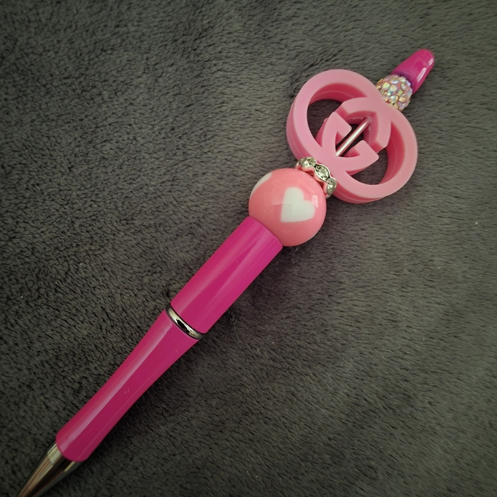 Designer Inspired Pink Heart Pen with Rhinestone Accents